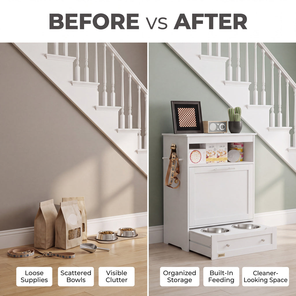 Hide The Mess: ZeliPet™ Premium Dog Feeding Station & Food Storage Cabinet