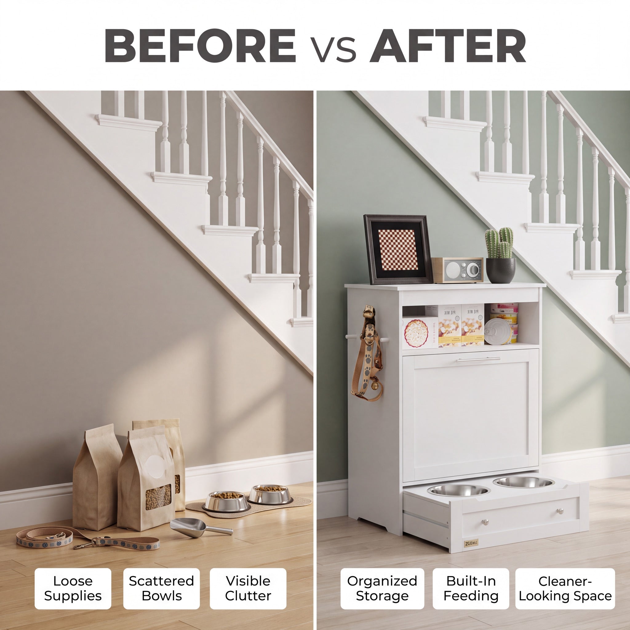 Hide The Mess: ZeliPet™ Premium Dog Feeding Station & Food Storage Cabinet